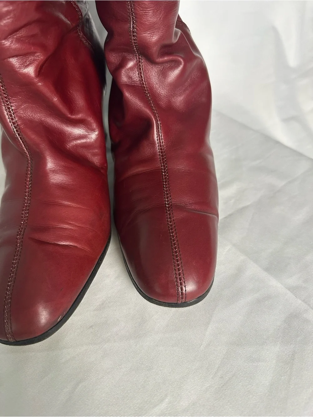 Women’s Burgundy Brown Genuine Leather Knee High Boots Size 6 Slim Fit